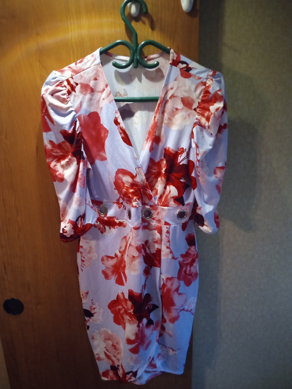 Floral Wrap Midi Dress in Red and White